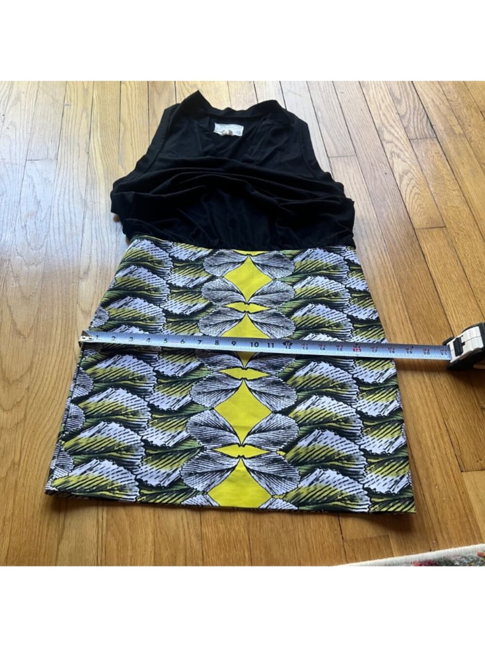 ARTELIER Nicole Miller Size 8 Black Yellow White Geometric Blouson Pencil Dress - Picture 9 of 13